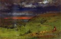 Sonnenuntergang bei Etretat Landschaft Tonalist George Inness